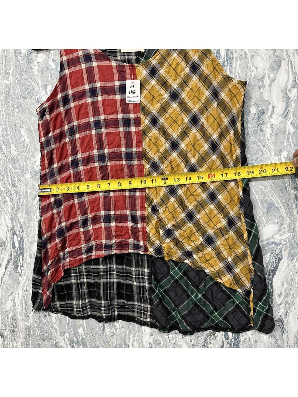 Boho Indie Cottage Lagenlook Patchwork Plaid Sleeveless Tank Top (M) - Picture 6 of 7